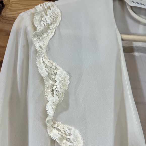 Vtg Victoria's Secret Robe M/L Sheer Ivory Chiffon Lace Trim Long B124 - Picture 5 of 16